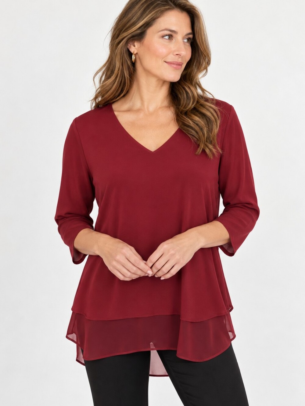 Michael Michael Kors Burgundy Sheer Hem V-Neck Tunic Top XXL